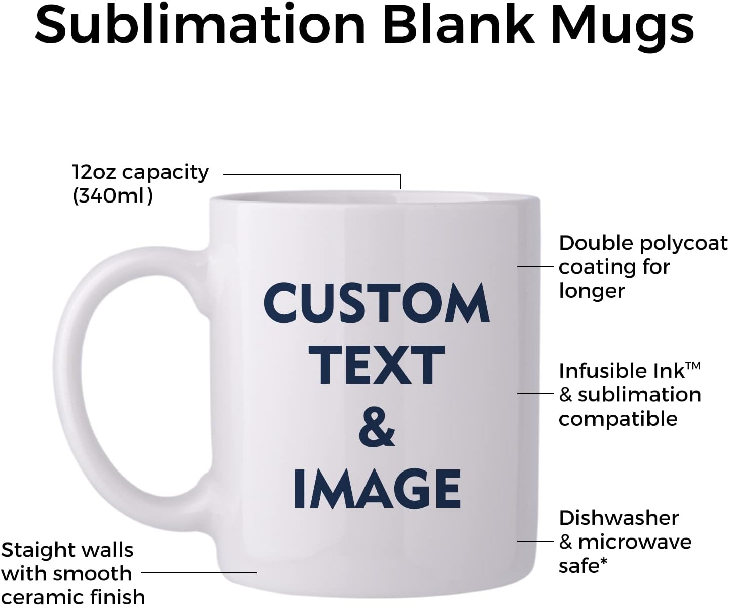 Tazas de sublimación en blanco, tazas de sublimación de cerámica blanca de 12 onzas, tazas a granel para café, leche, café con leche, cacao