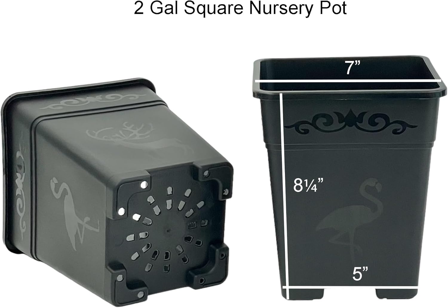 Macetas cuadradas de plástico de 2 galones para plantas de interior y exterior, paquete de 10 con agujeros de drenaje, color negro