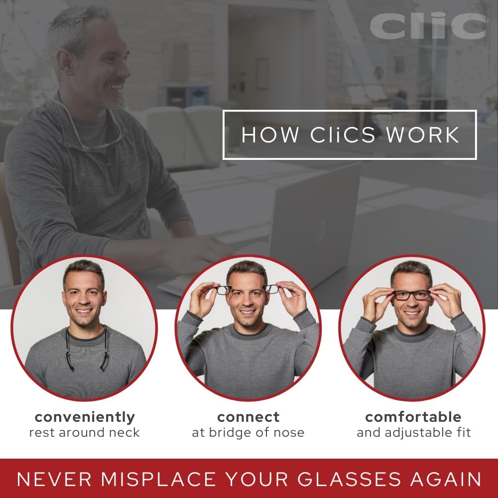 Clic Lentes de lectura magnéticos con bloqueo de luz azul, lectores de computadora con patillas ajustables, originales (tamaño pequeño-mediano)