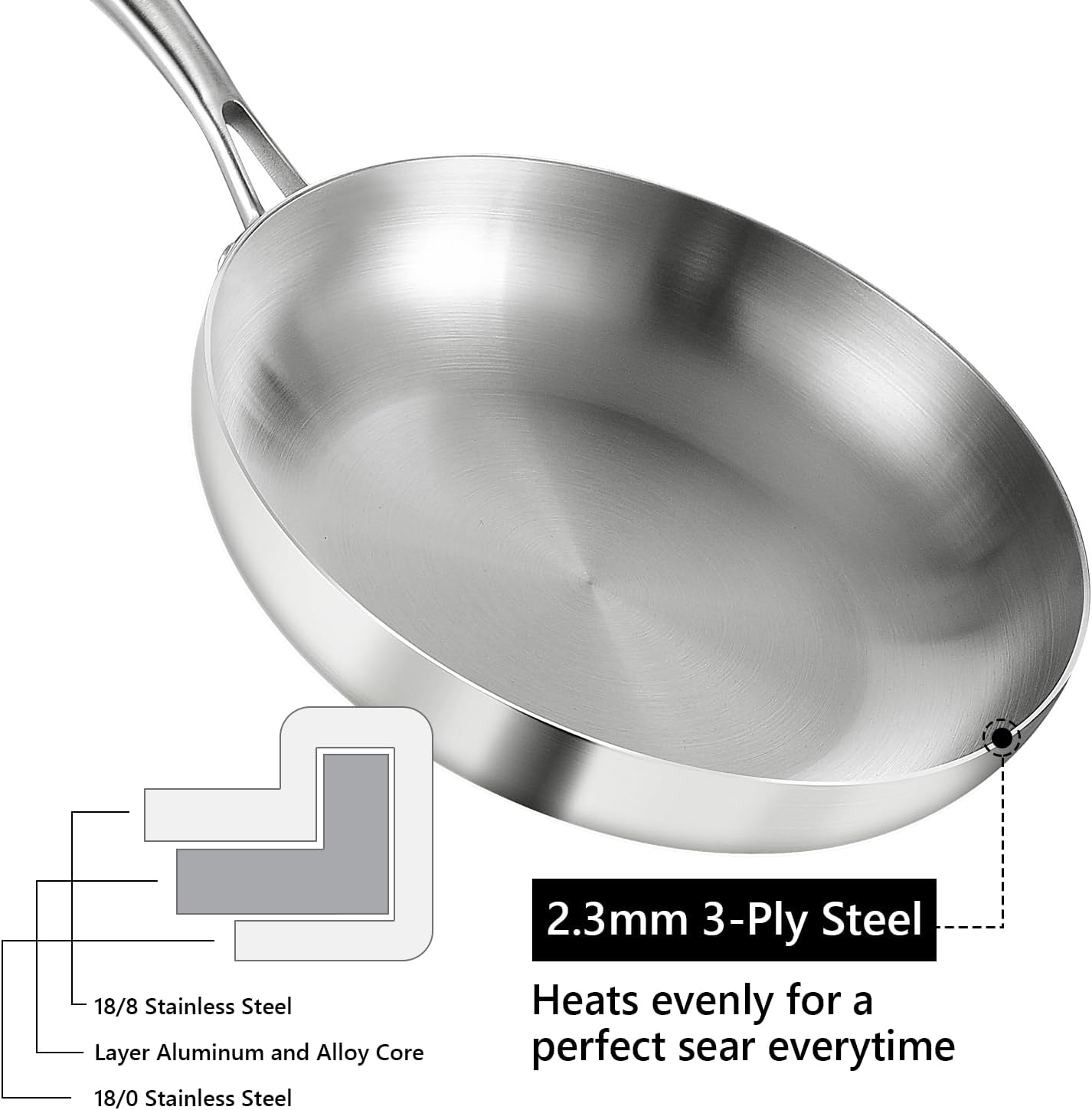 Sartén de chef de acero inoxidable de tres capas de 10 a 12 pulgadas, juego de sartenes con tapas, sartenes, utensilios de cocina de inducción,
