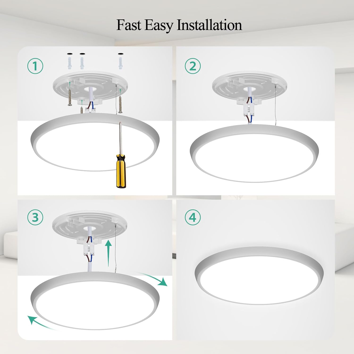Lámpara de techo LED de montaje empotrado de 12 pulgadas, lámpara de techo de 24 W, luz blanca diurna de 5000 K, 2400 lúmenes, moderna lámpara