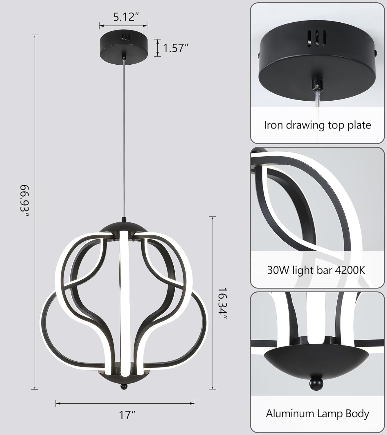 Q&S Lámpara de araña LED moderna, luces colgantes negras para comedor, vestíbulo, entrada, cocina, sala de estar, 8 luces