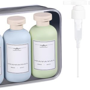 ASEVAT Juego de botellas vacías de plástico de 6.7 onzas, dispensador de botellas de viaje a prueba de fugas (azul + verde, 3 piezas) ASEVAT Juego de botellas vacías de plástico de 6.7 onzas, dispensador de botellas de viaje a prueba de fugas (azul + verde, 3 piezas)