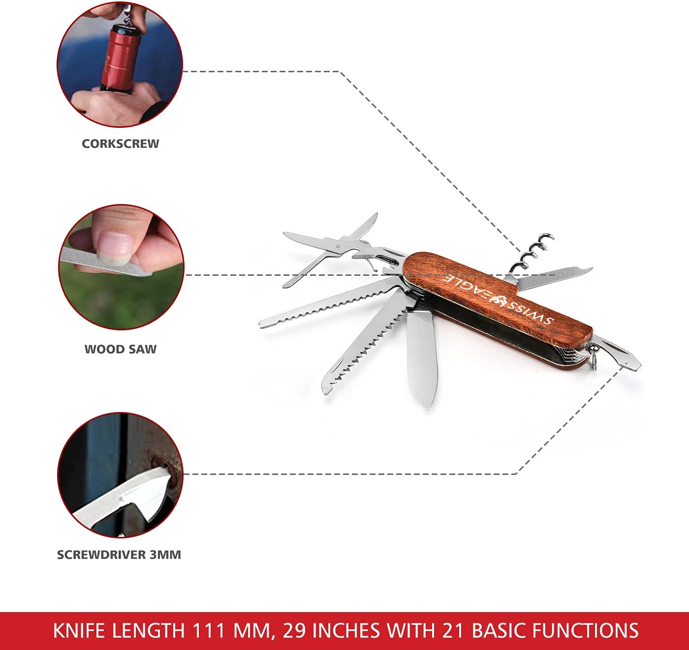 Swiss Eagle Cuchillo de ejército multiherramienta paquetes de 11 herramientas en tu bolsillo