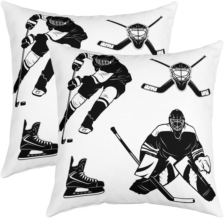 Feelyou Juego de 2 fundas de almohada de hockey sobre hielo, funda de cojín para juegos de deportes sobre hielo para decoración del hogar, sala de