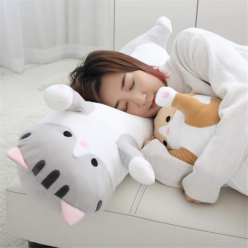 Shangman – Adorable almohada de peluche con diseño de gato de caricaturas, suave almohada larga para dormir, juguete, regalo para niños o novia,