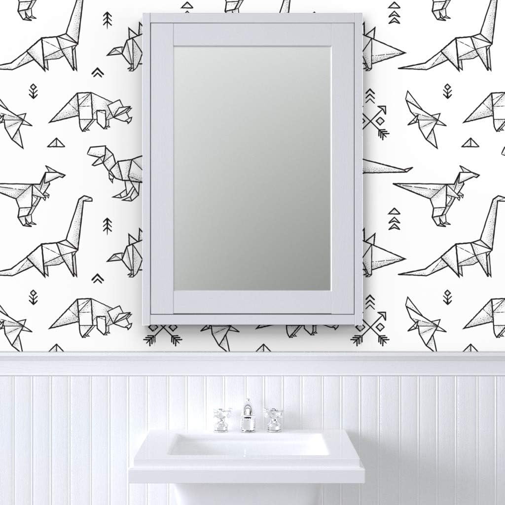 Spoonflower Papel tapiz autoadhesivo de 12 x 2 pies  Dinosaurios Origami Negro Blanco Geométrico Monocromo Papel pintado extraíble personalizado