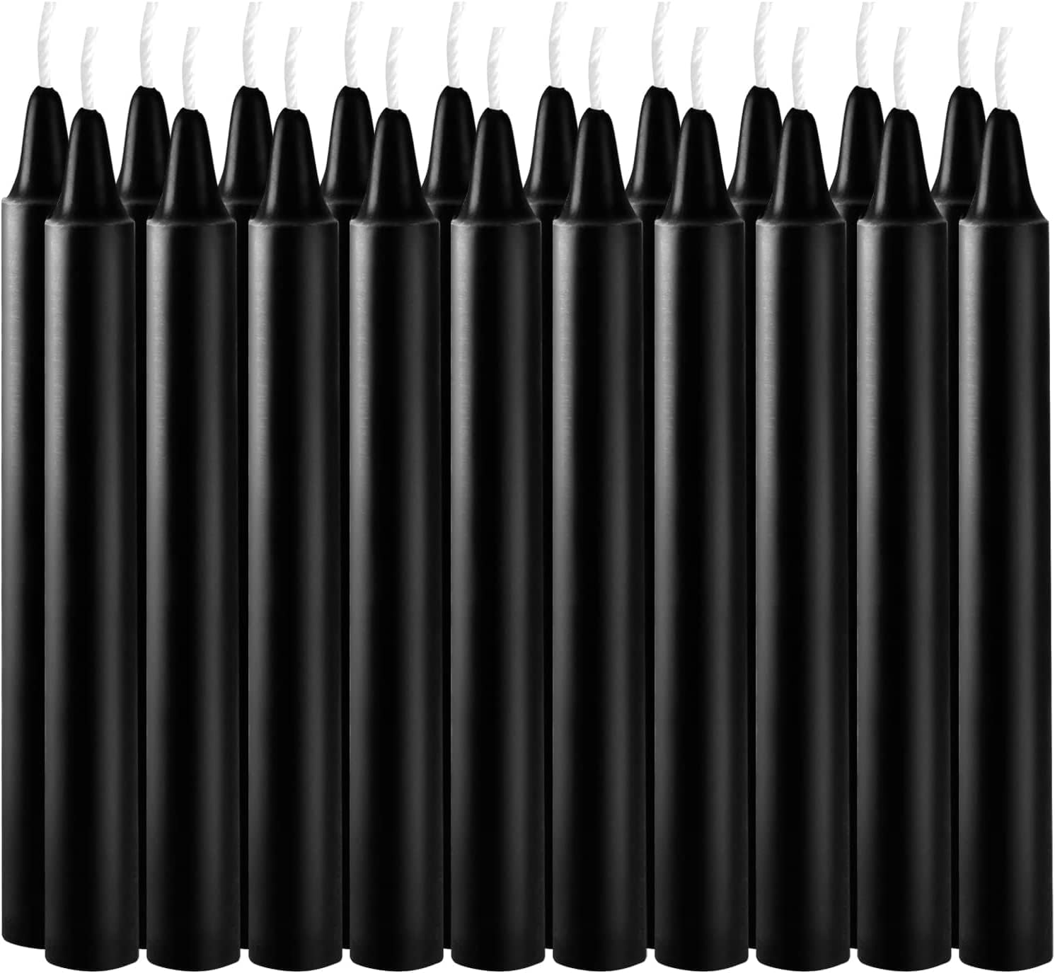 Vela cónica sin goteo de 4 pulgadas (negro), juego de 20 unidades, vela sin humo para Halloween, cena, fiesta, shabat, 1.5 horas