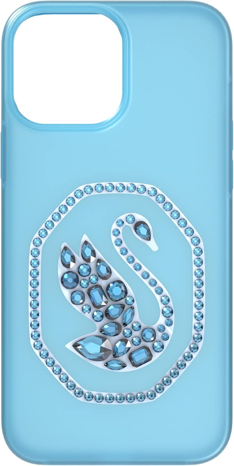 Swarovski Signum – Funda para iPhone 13 Pro Max, color azul con motivo de cisne Swarovski y cristales de Swarovski azules, parte de la colección