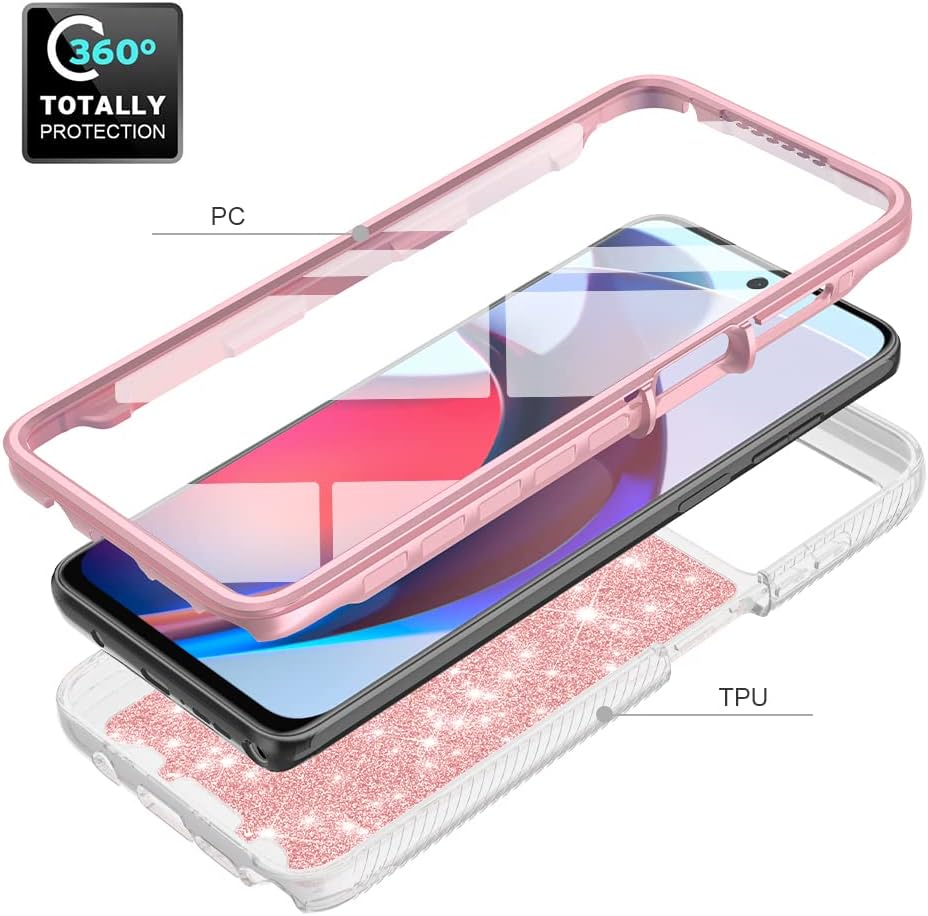 TJS Funda compatible con Motorola Moto G Stylus 5G 2023, con protector de pantalla integrado, cubierta protectora de cuerpo completo con purpurina y