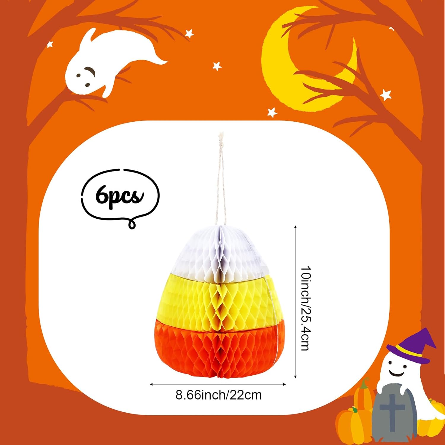 Sumind 6 piezas de decoración de nido de abeja para fiesta de Halloween, lindo centro de mesa de maíz de caramelo, adornos de Halloween, decoración
