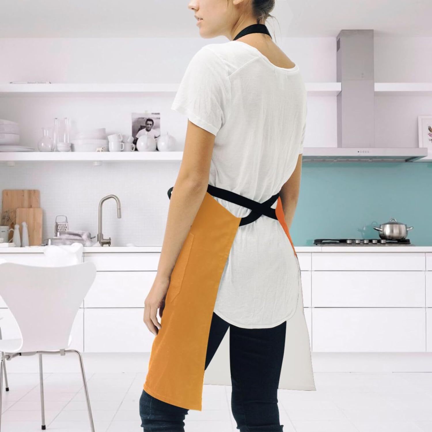 Delantal de chef naranja degradado para hombre, delantal de chef impermeable, delantal de zapatero de dos bolsillos, delantales para estilista