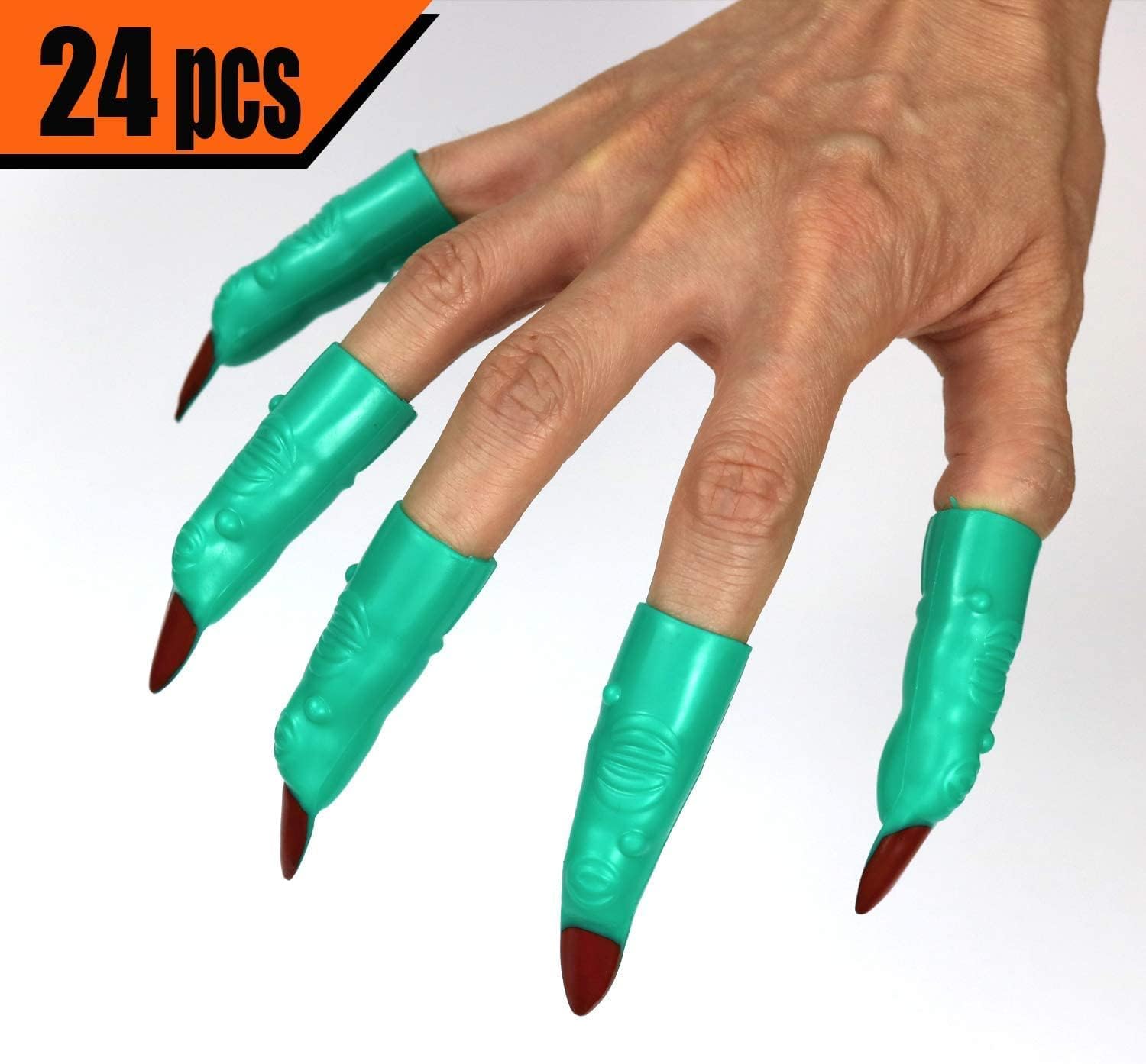 GiftExpress 24 dedos de bruja de Halloween, accesorios de disfraz de dedos de bruja marciana de 2.5 pulgadas, uñas postizas, juguete de dedos de