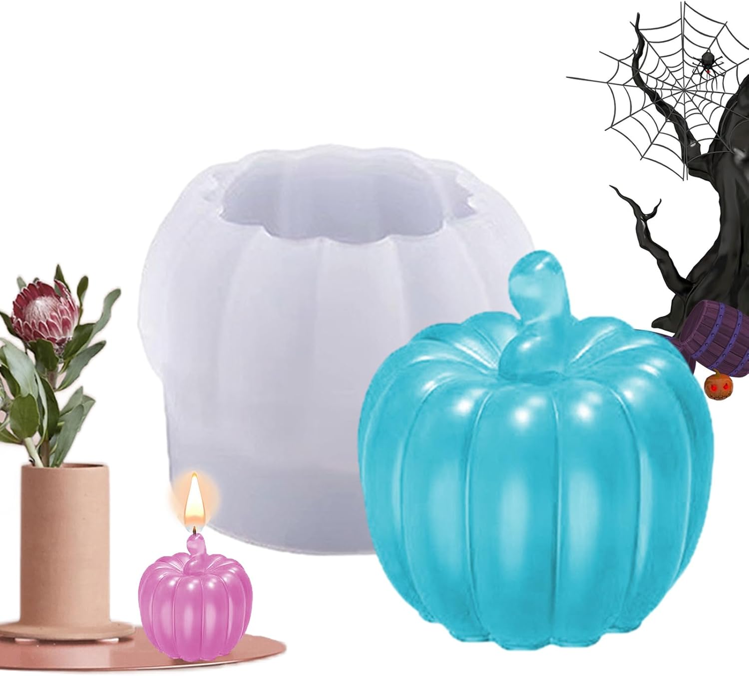 Molde de resina de calabaza, moldes de silicona para velas de Halloween, molde de fundición de resina de silicona, molde de silicona para decoración