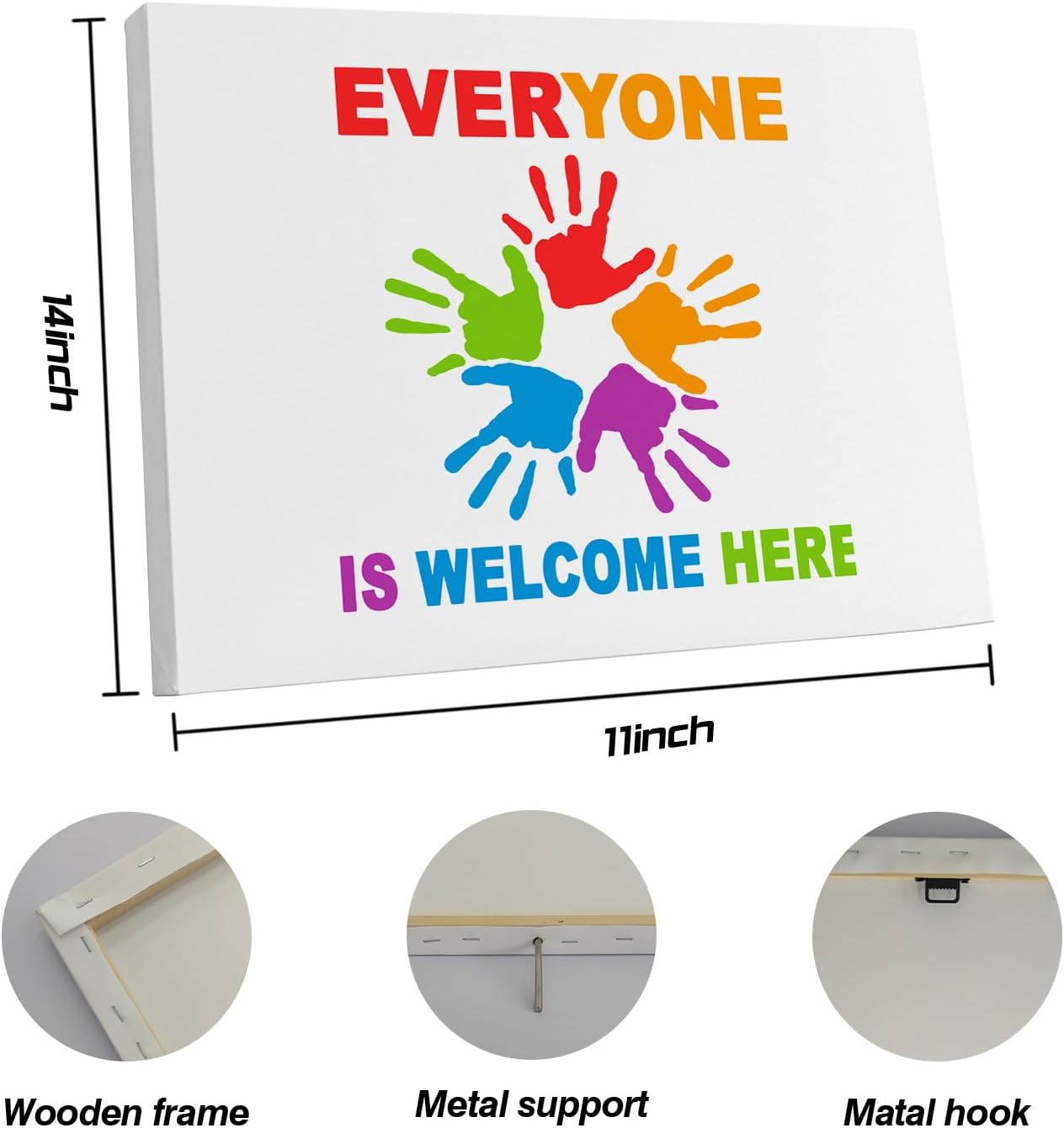VNWEK Lienzo decorativo para pared, diseño de diversidad inspiradora con texto en inglés Everyone is Welcome Here para el aula, preescolar,