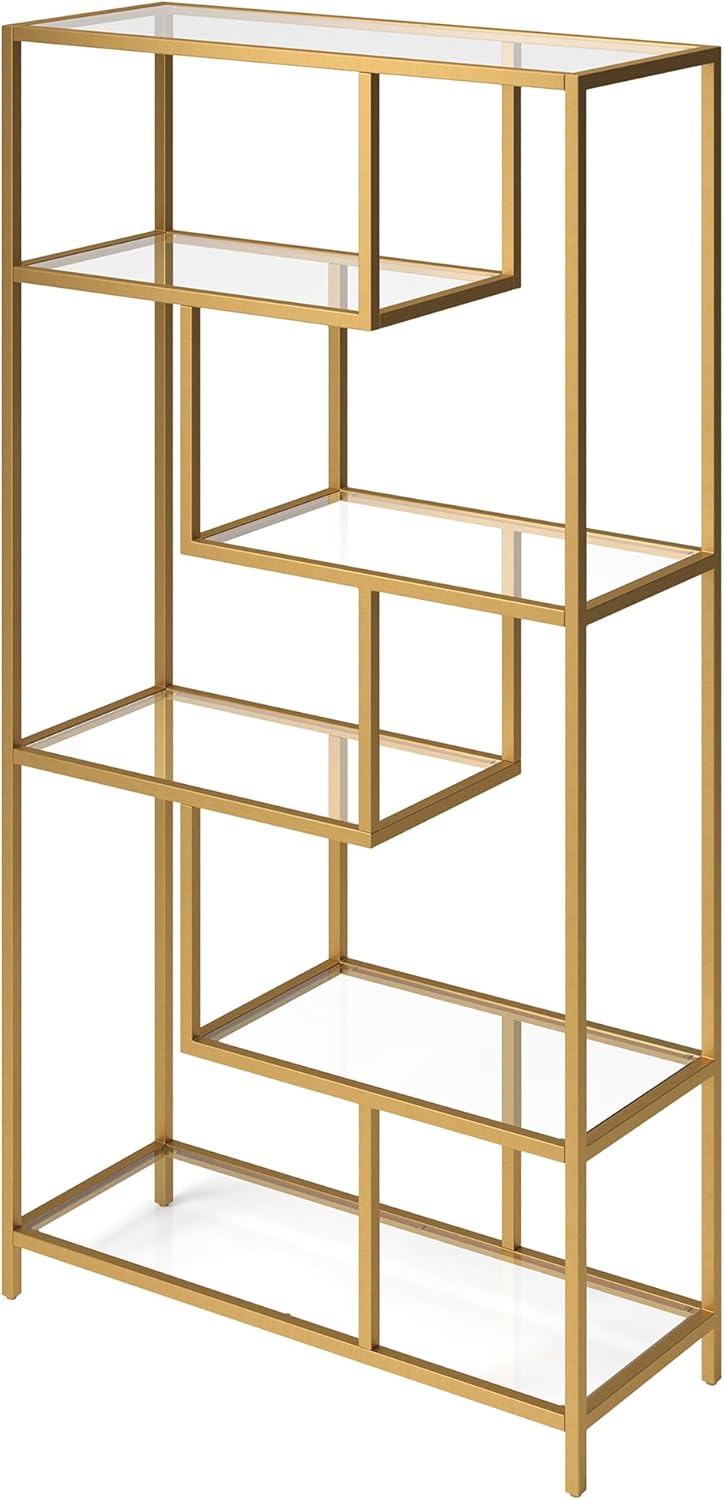 Isla – Estantería rectangular de 68 pulgadas de alto, color dorado