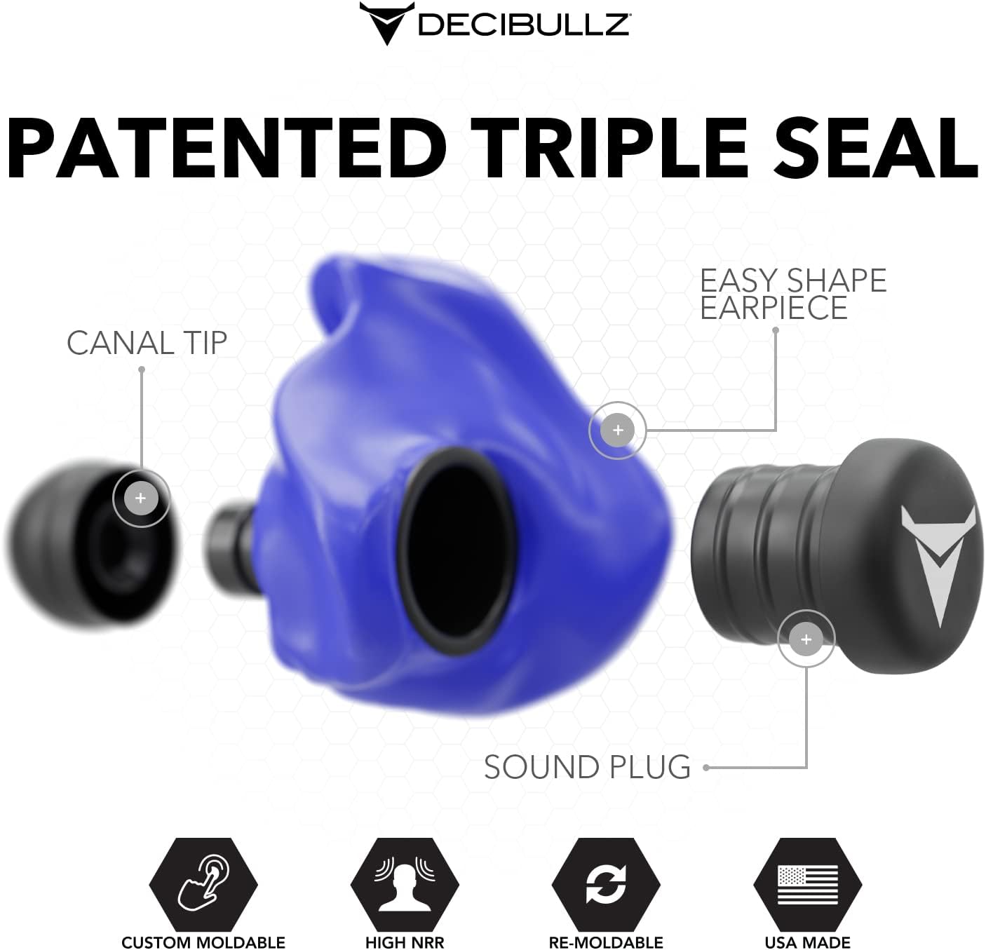 Decibullz Paquete Pro Pack de tapones para los oídos moldeados personalizados (azul)