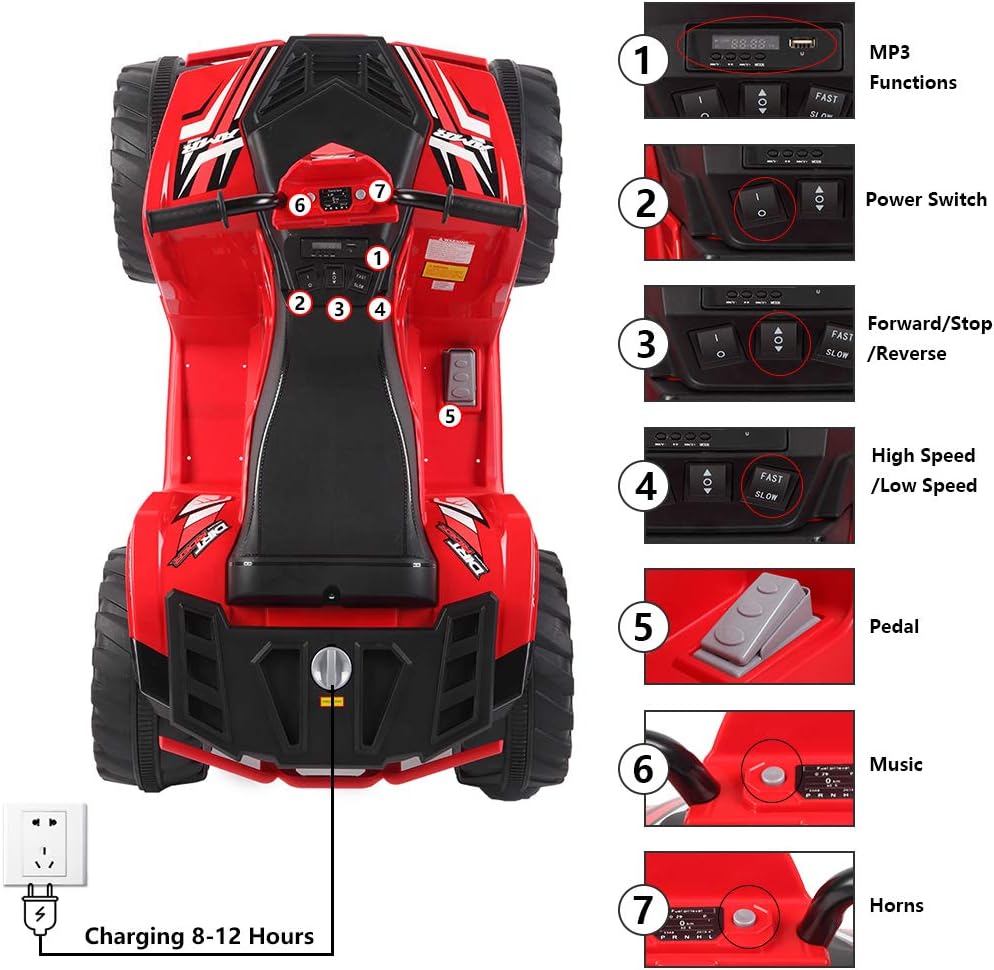 ATV para niños, vehículo eléctrico de doble unidad de 12 V con batería – Coche de juguete motorizado de 4 ruedas para 3 a 7 años – Vehículo todo