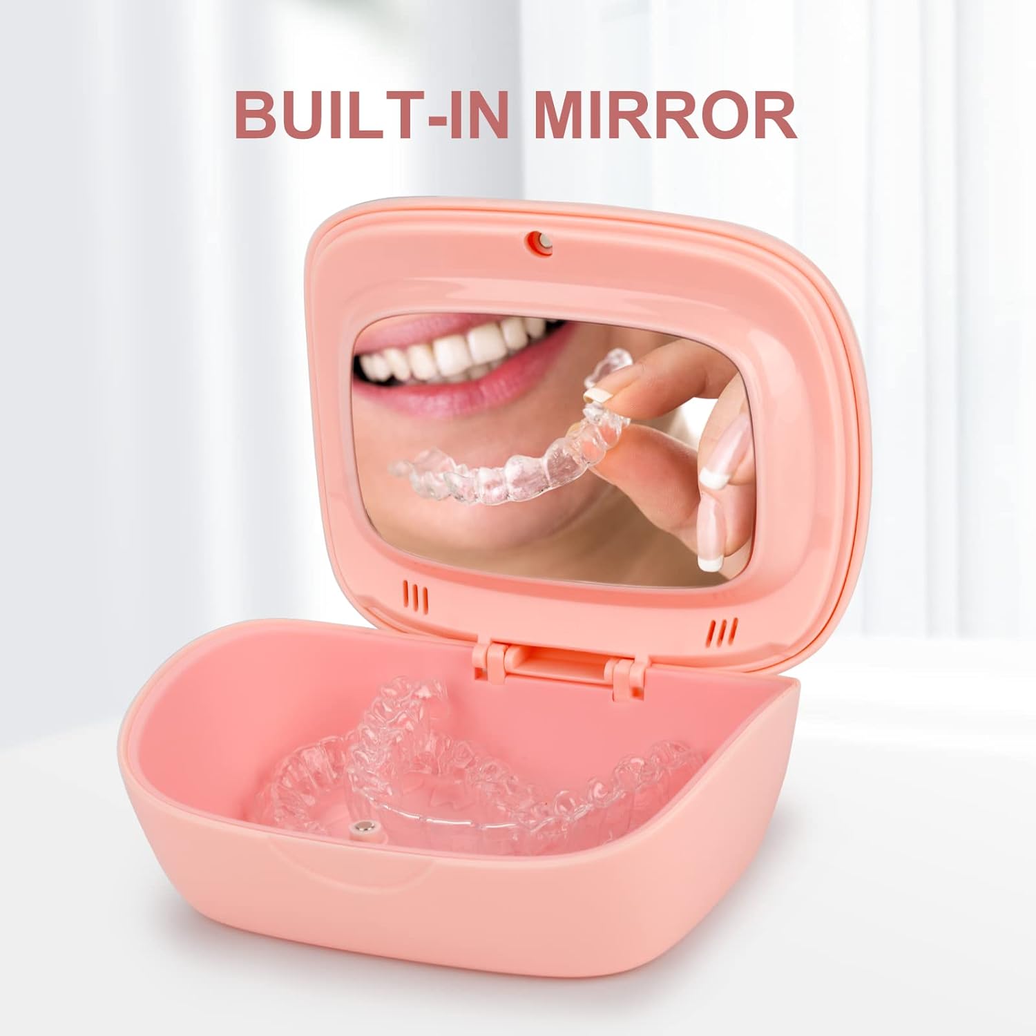 Taza de caja de baño para dentaduras postizas, con espejo, kit de frenillos dentales, estuche de retención portátil, soporte de caja de
