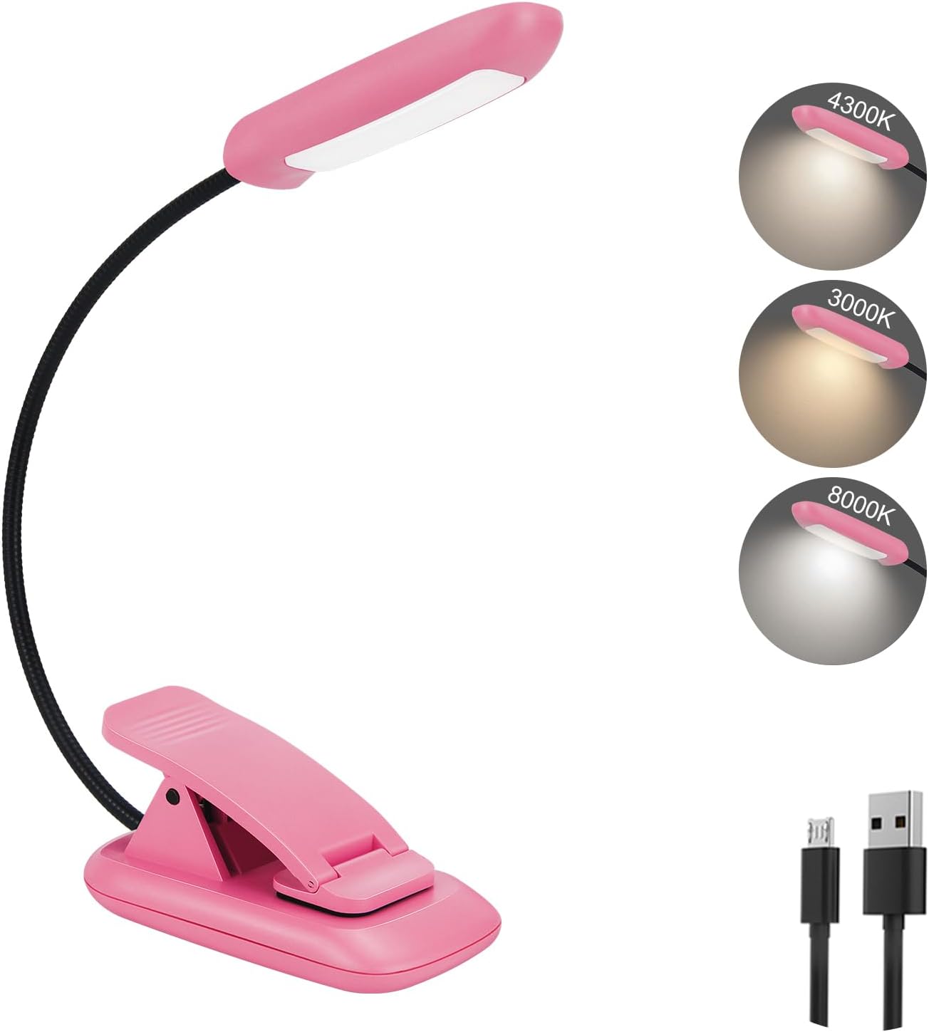 Luz recargable para leer en la cama, lámpara de lectura con brillo ajustable y giratoria de 360, lámpara de escritorio pequeña para el cuidado de