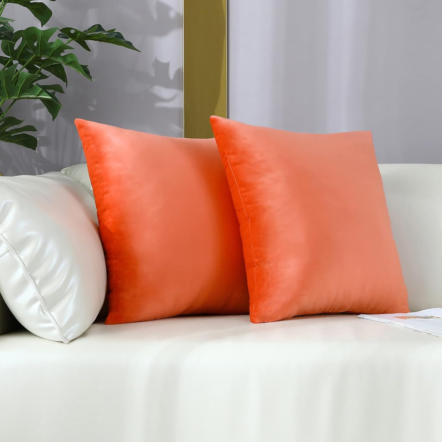Comfy – Juego de 2 fundas de almohada cuadradas de terciopelo sólido súper suaves, decoración del hogar para sofá, sofá, juego de 2, 18 x 18 pulgadas