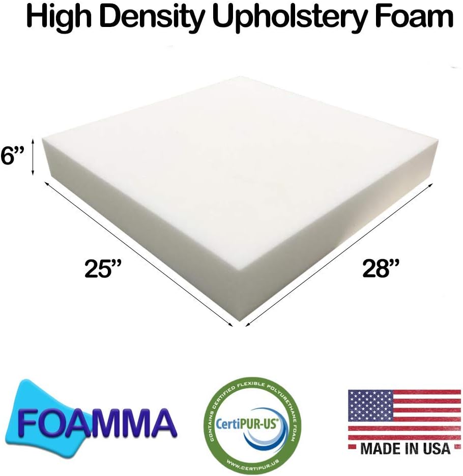 Espuma de espuma de alta densidad de 6.0 x 25.1 x 28.3in (reemplazo del asiento, hoja de tapicería, relleno de espuma) fabricado en Estados Unidos.