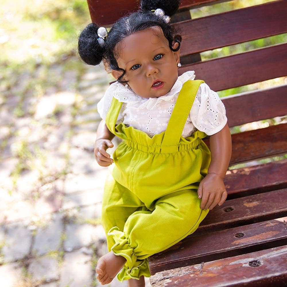 Rebornova muñeca Reborn de niña negra, bebé recién nacida de 20pulgadas, con cuerpo suave y realista, extremidades de silicona, juego de regalo para