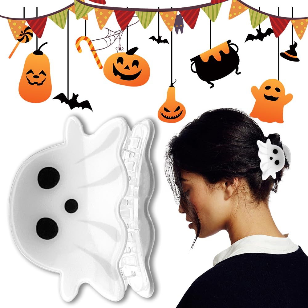 Paquete de 2 pinzas para el cabello de calabaza y fantasma, pinzas para el cabello de Halloween, pinzas de mandíbula para el cabello de Halloween,