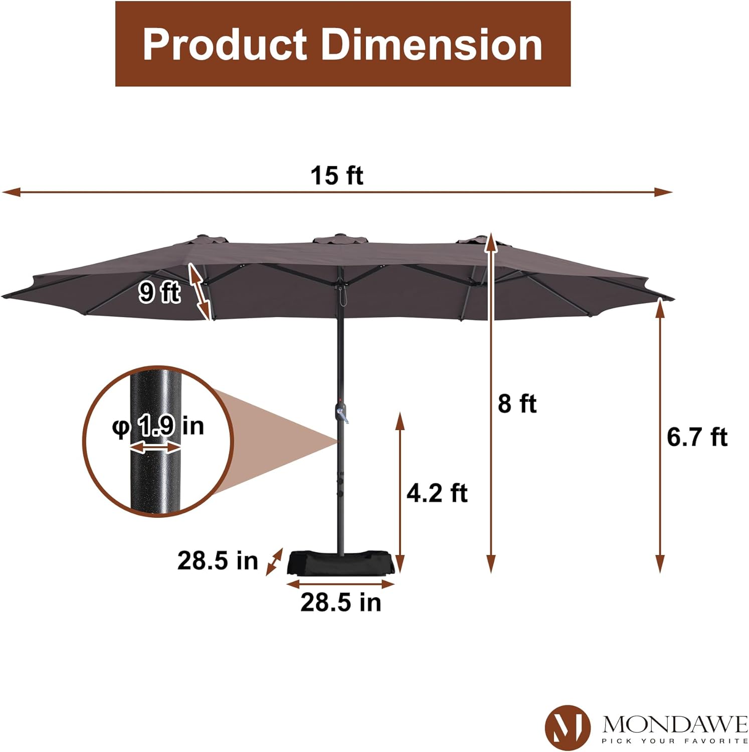 MONDAWE 15ft Patio Umbrella with Base Included Large Outdoor Double Sided Umbrella Rectangular Aluminum Market Table Umbrella with Crank, Study 12