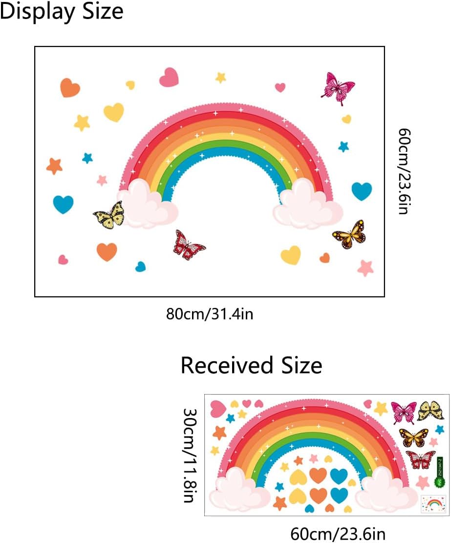 Calcomanías de pared grandes con diseño de arcoíris, diseño de mariposa, nube, amor, corazón, despegar y pegar, removibles, decoración de pared para