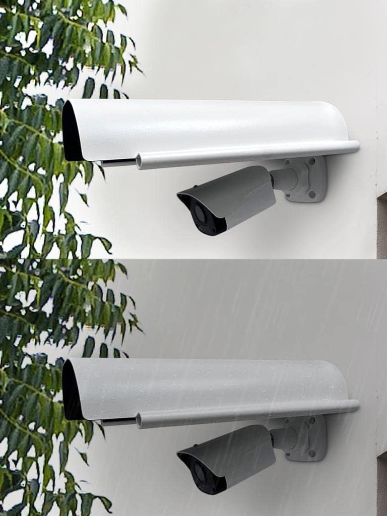 KENUCO Cubierta de sombra de lluvia solar compatible con cámaras de seguridad al aire libre, material de aleación de aluminio, color blanco