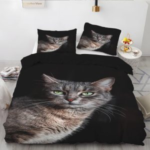Juego de funda de edredón tamaño King con estampado de animales de gatito negro, funda de edredón de microfibra suave y 2 fundas de almohada de 20 x Juego de funda de edredón tamaño King con estampado de animales de gatito negro, funda de edredón de microfibra suave y 2 fundas de almohada de 20 x