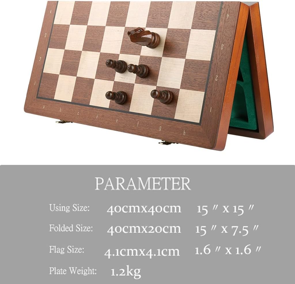 ROLTIN Juego de ajedrez magnético de madera, hecho a mano, portátil, plegable, con ranuras de almacenamiento, juego de ajedrez para principiantes