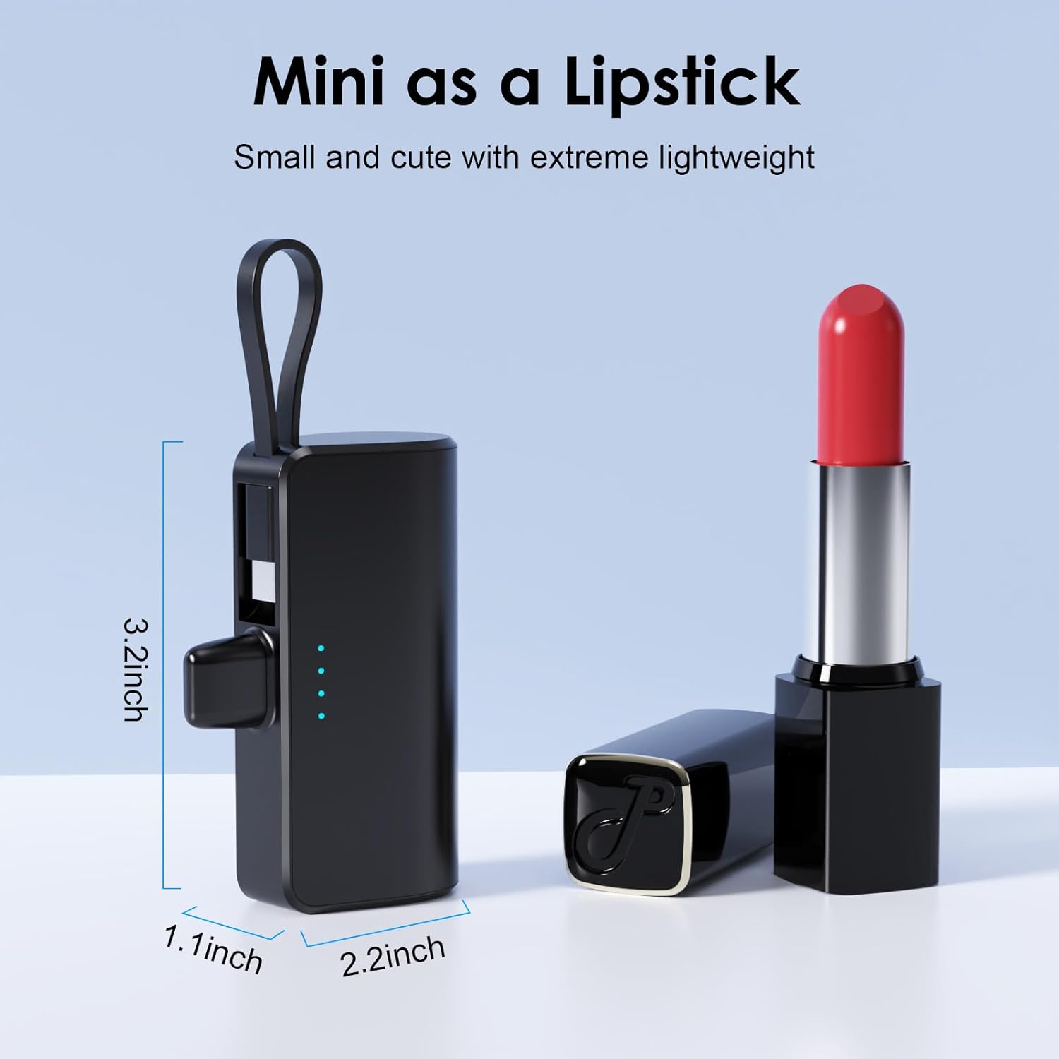 Paquete de 2 Cargador portátil pequeño de 5200 mAh para iPhone, cargador de batería PD 3.0A con cable integrado, mini batería USB C compatible con