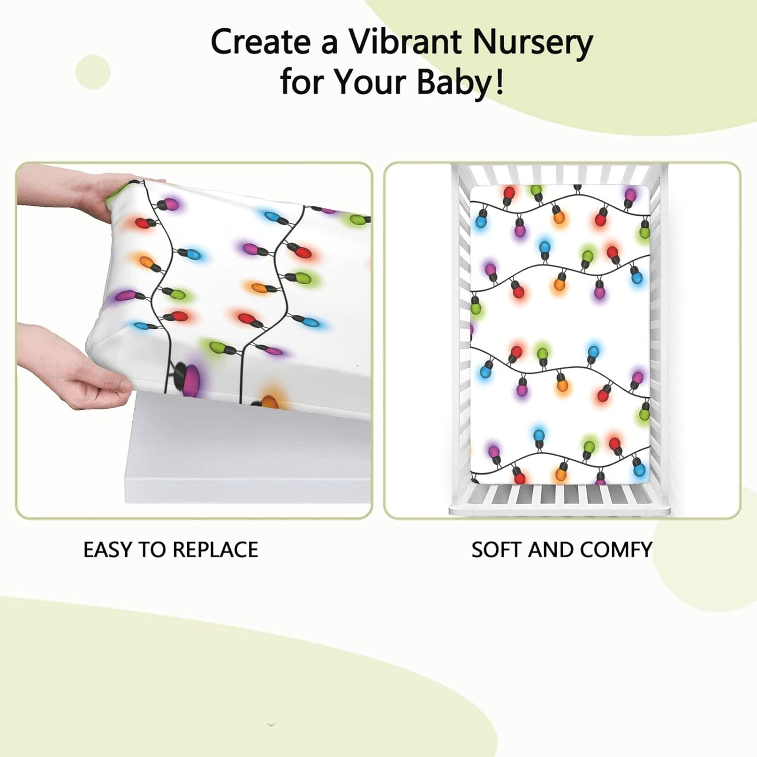 Sábana bajera ajustable para cuna con temática navideña, sábana bajera estándar para cuna para niños y niñas, 52 x 28 pulgadas, multicolor