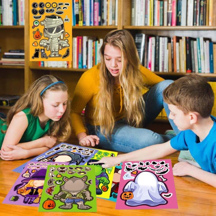 24 calcomanías de Halloween Make A Face para niños, fiesta de Halloween, juego de bricolaje, calcomanías para hacer tu propia calabaza, bruja,