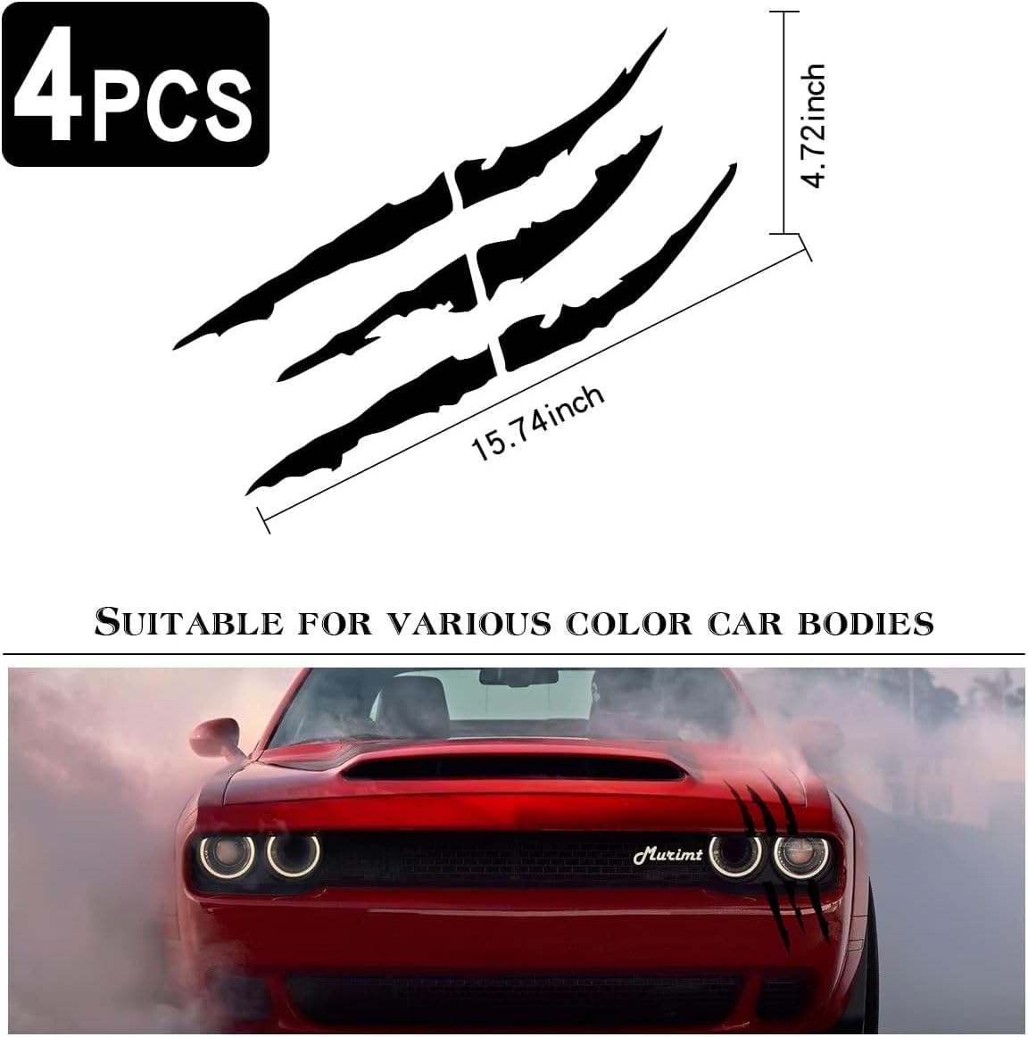 4 hojas de calcomanías reflectantes para faros delanteros con marcas de garra, calcomanías de automóvil para mujeres y hombres, impermeables y