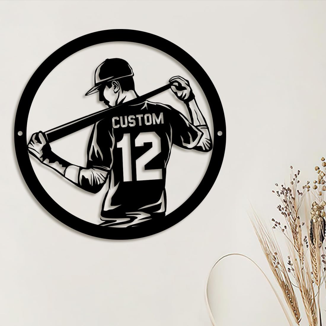 Letrero de metal personalizado para jugador de béisbol con luz LED, nombre y número personalizado, arte de pared de béisbol, letrero de neón con