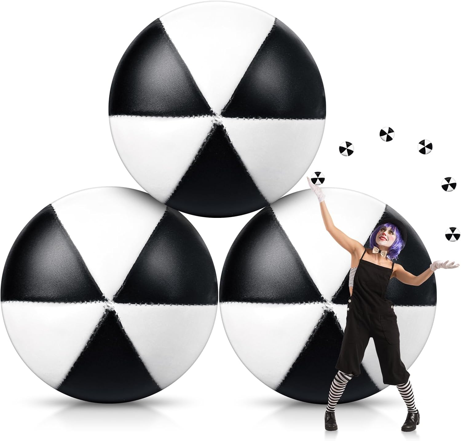 Shappy Paquete de 3 bolas de malabarismo de 2.36 pulgadas, 3 onzas, bolas de circo suaves con diseño de 6 paneles, fácil de agarrar para