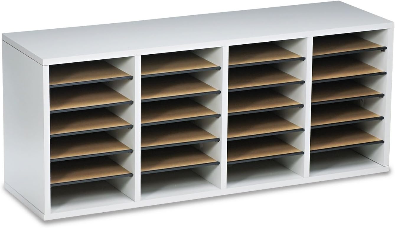 Safco Products – 9423GR – Organizador de literatura ajustable de madera, con 24 compartimentos, color gris, estructura duradera, estantes