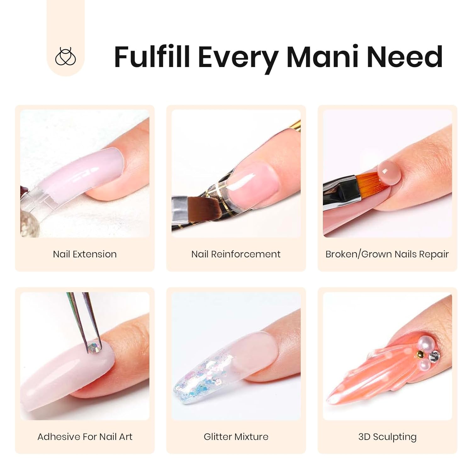 Beetles – Gel de extensión de uñas de poligel rosa natural con purpurina, 2.16 onzas (2.12 oz), color rosa brillante rocío de uñas de polygel,