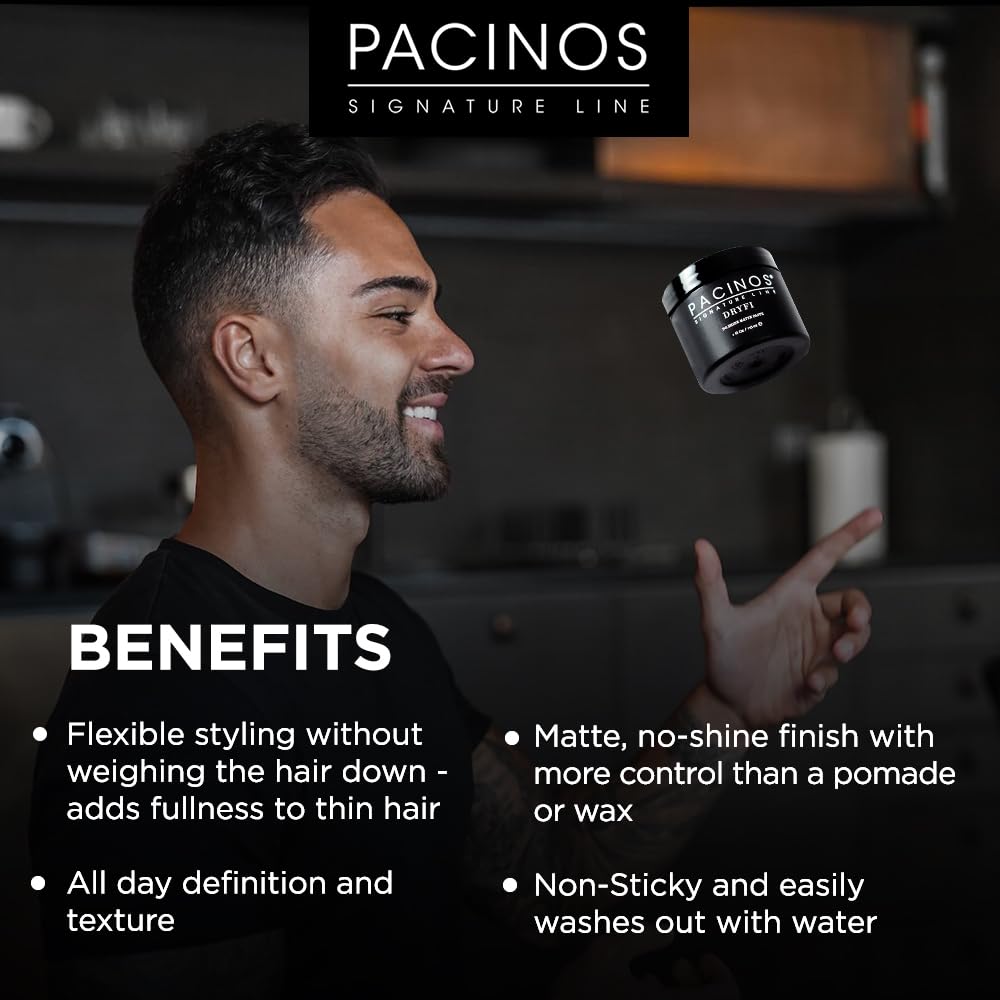 Pacinos DRYFI Pasta mate sin brillo, producto para el cabello de hombre de sujeción media a firme, ligero, ideal para todo tipo de cabello, crea