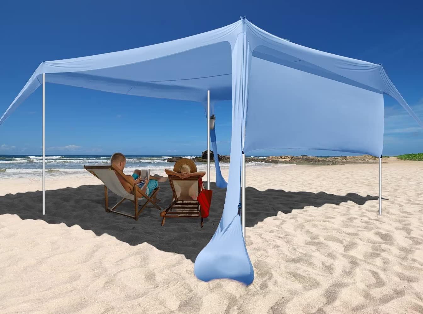 easierhike Parasol de playa con pantalla de pared lateral diseño resistente al viento, refugio solar UPF50+ anclajes portátiles para tienda de