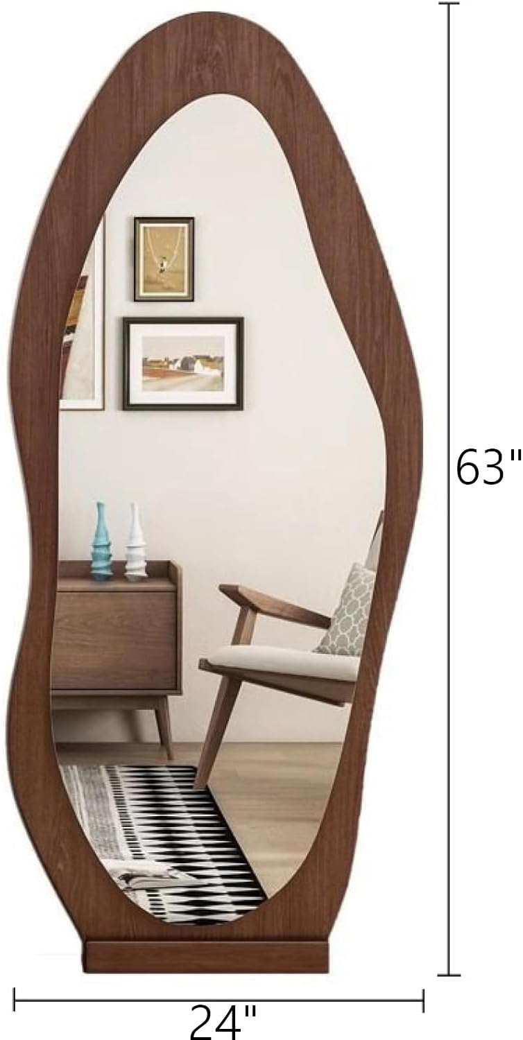 Espejo irregular de longitud completa, 63 x 24 pulgadas, espejo de suelo irregular para colgar o apoyar contra la pared para dormitorio, sala de