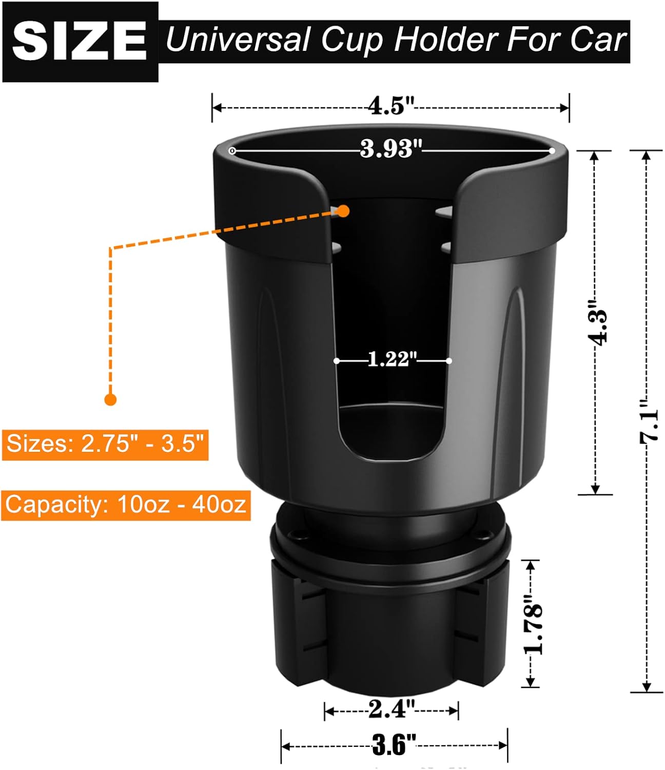 Expansor de portavasos para automóvil  Expansor de portavasos de coche con base ajustable  Se adapta a Yeti, Nalgene, Hydro Flask, botellas de 1040