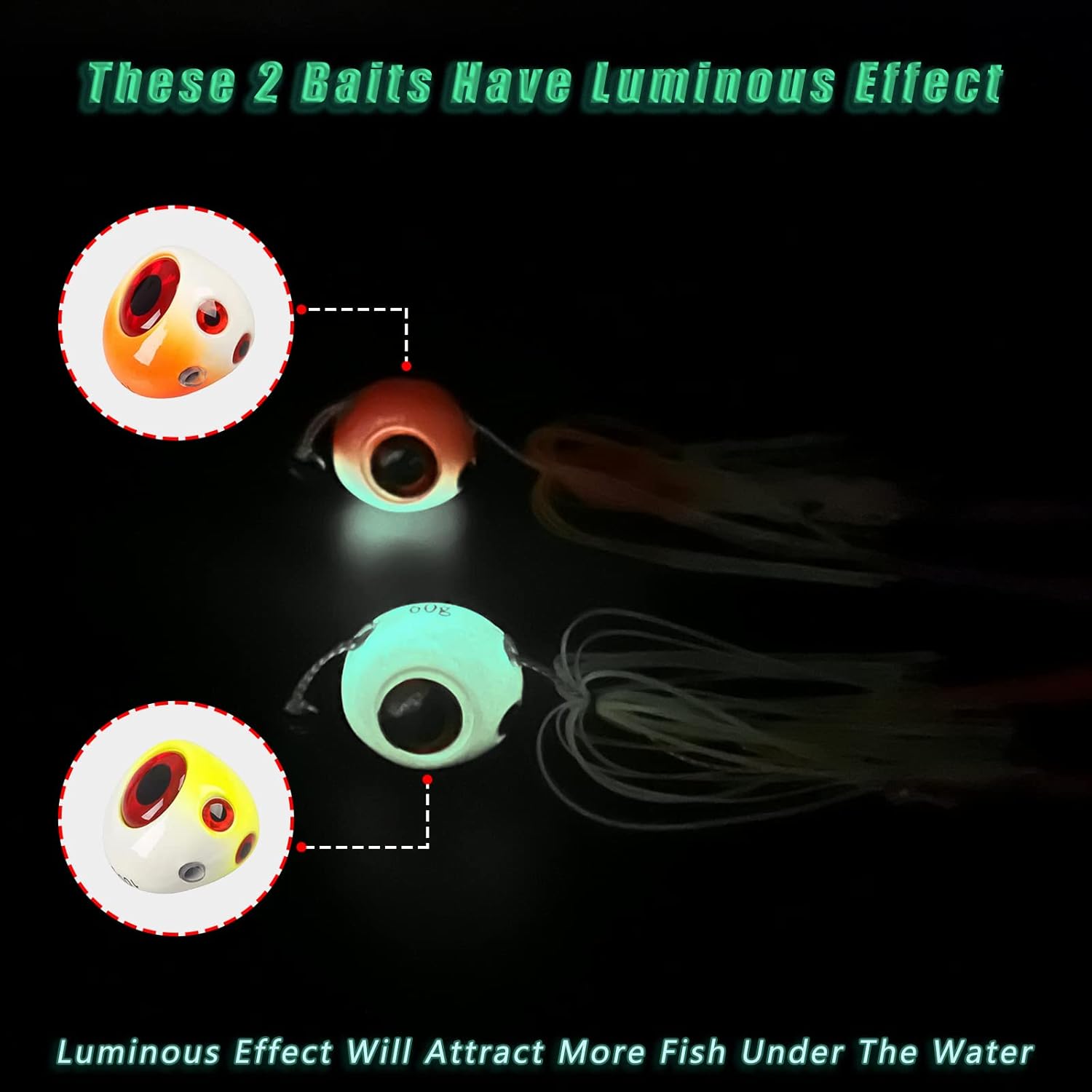 3 piezas de plantillas de pesca de mar, 2.12 oz-7.05 oz tai kabura jig señuelos de pesca luminosos cebos artificiales pargo Kabura jigs con ganchos