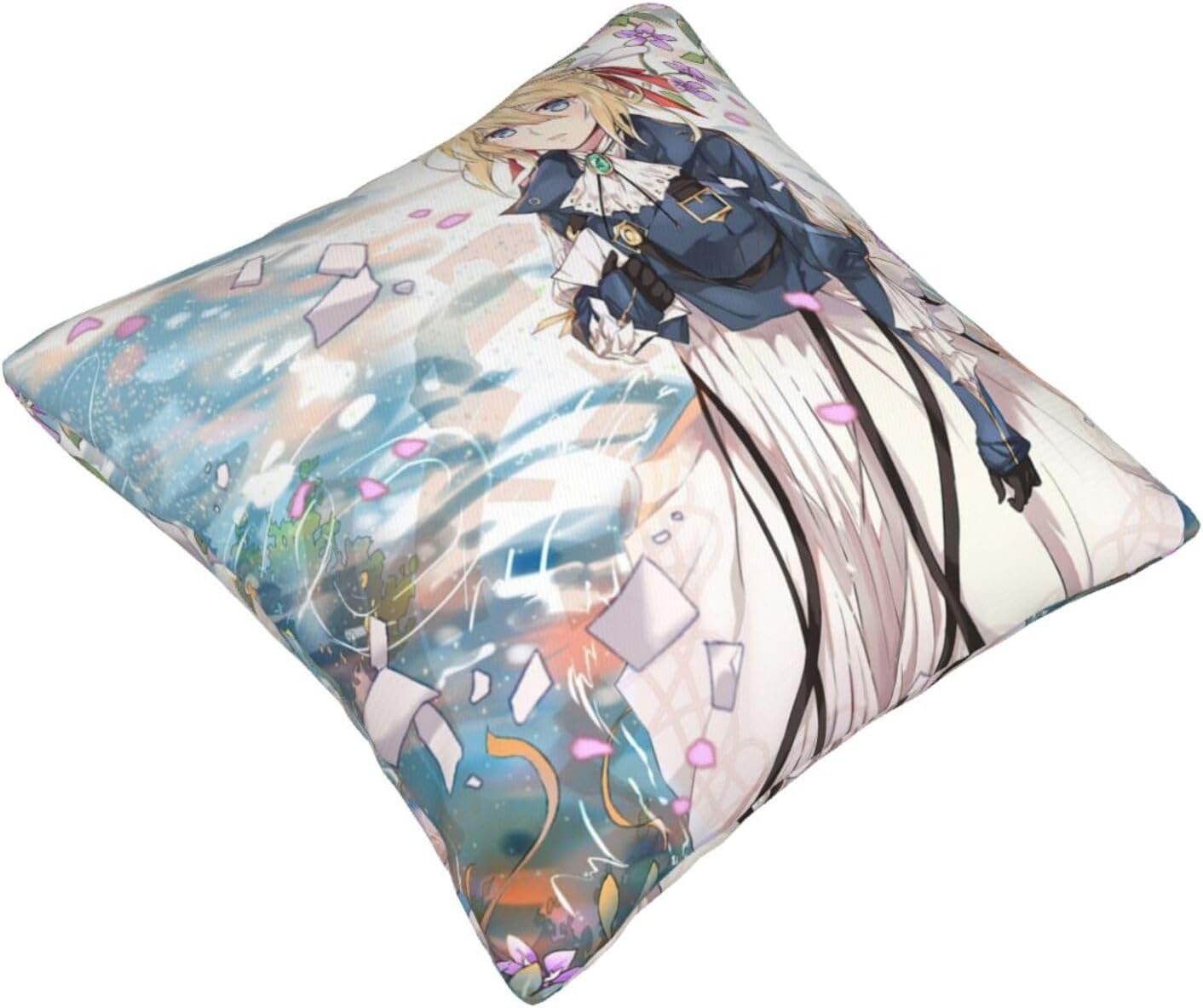Evergarden – Fundas de almohada violeta con diseño de animación, decoración del hogar, funda de almohada para sofá, asiento de automóvil, ropa de