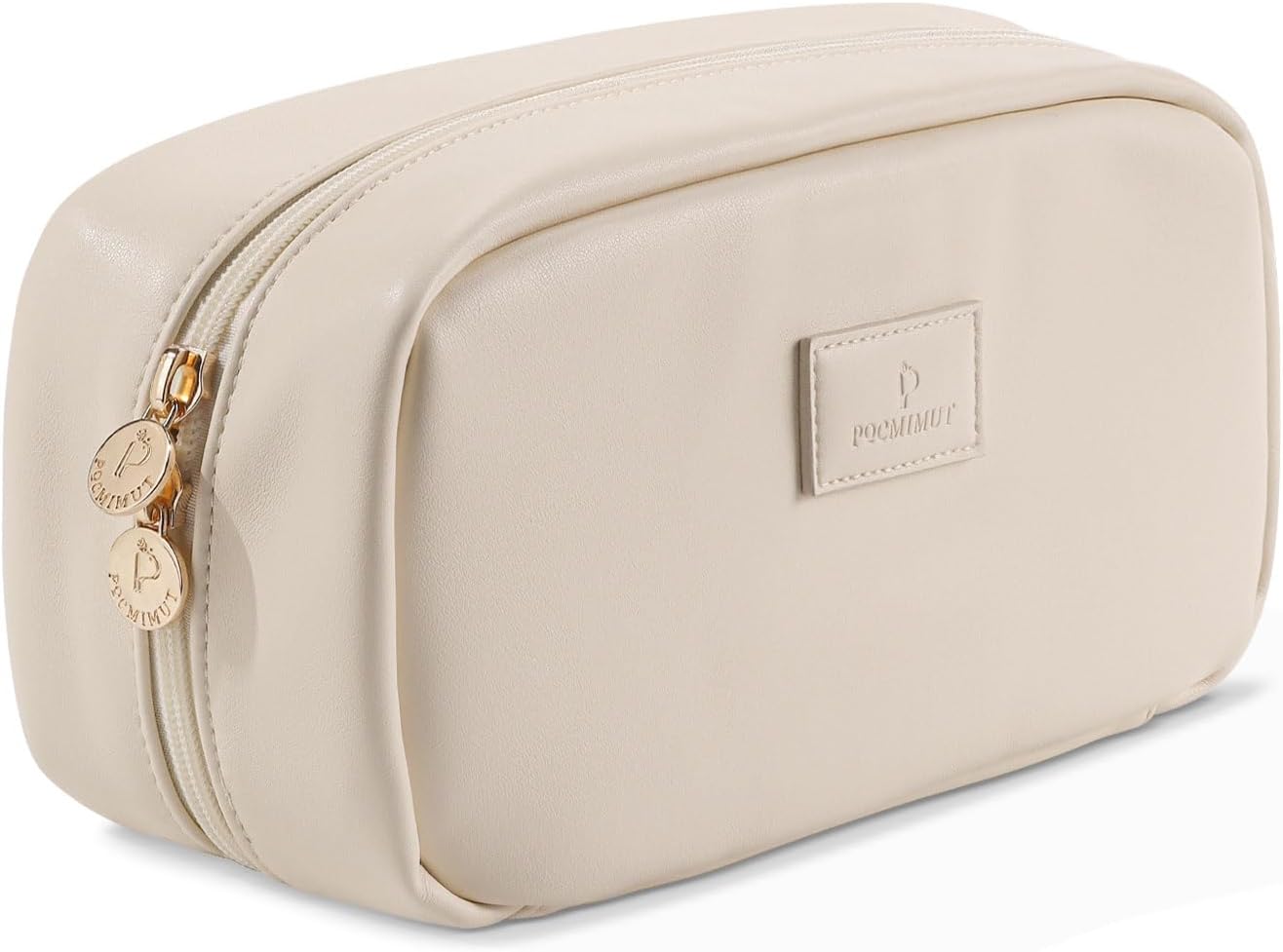 Pocmimut Bolsa de maquillaje de piel sintética, bolsa de maquillaje de viaje, bolsa de maquillaje plana abierta para bolso, bolsa de maquillaje para
