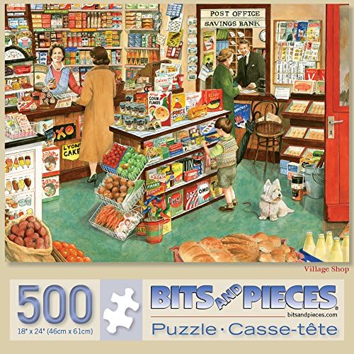 Bits and Pieces – Rompecabezas de 500 piezas para adultos – ‘Village Shop’ – Rompecabezas de 500 piezas grandes por Artist Tracy Hall – 18 x 24