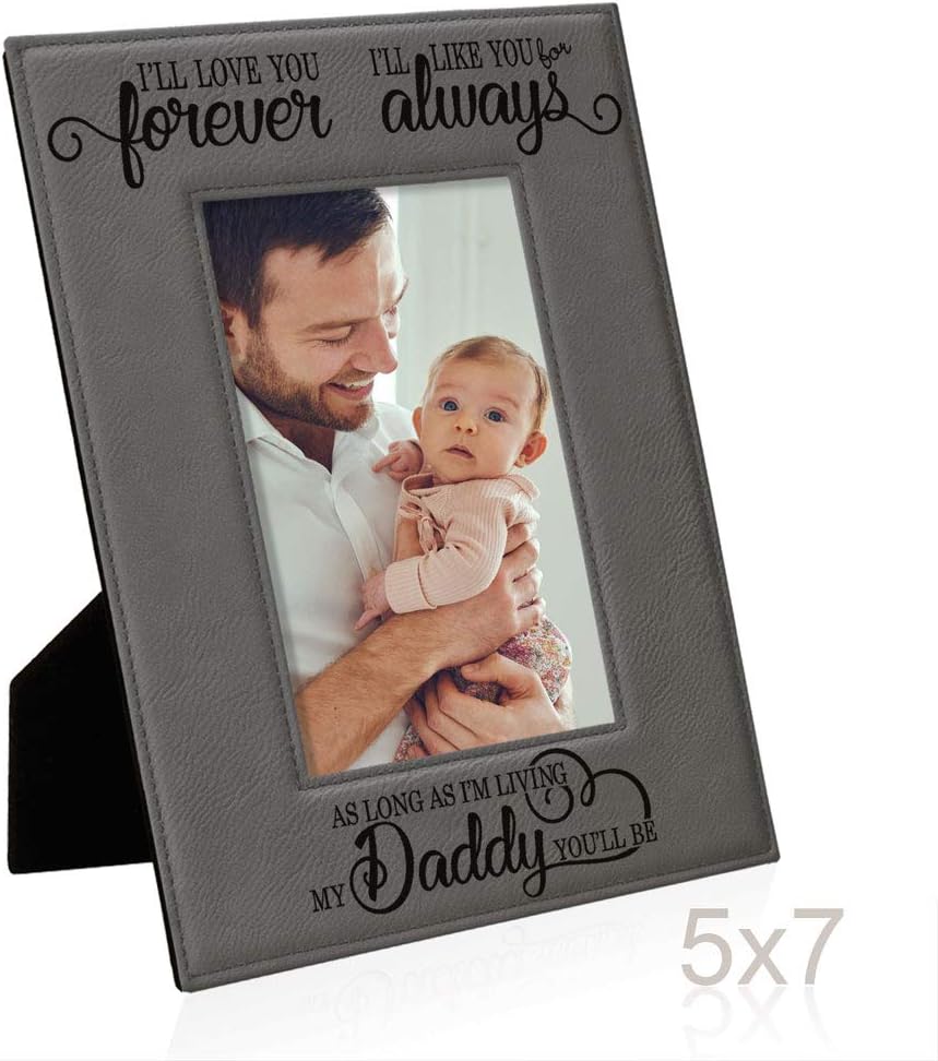 KATE POSH I’ll Love You Forever, I’ll Like You for Always, as Long as I’m Living My Daddy You’ll be. Marco de fotos de cuero gris grabado, papá